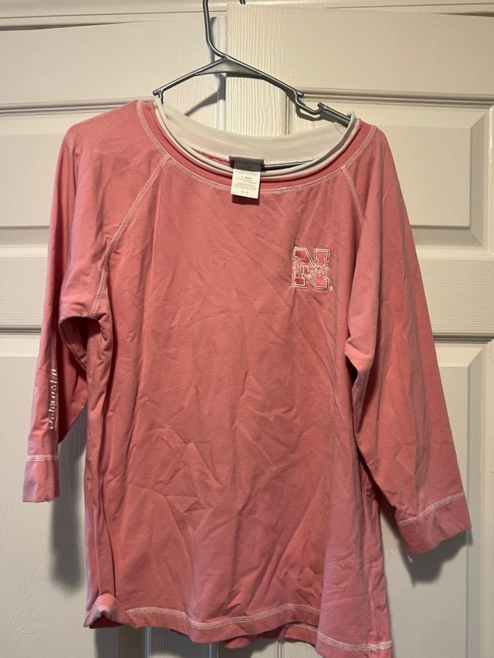 Girls' Pink Long-Sleeve Cotton Top with Contrast Trim